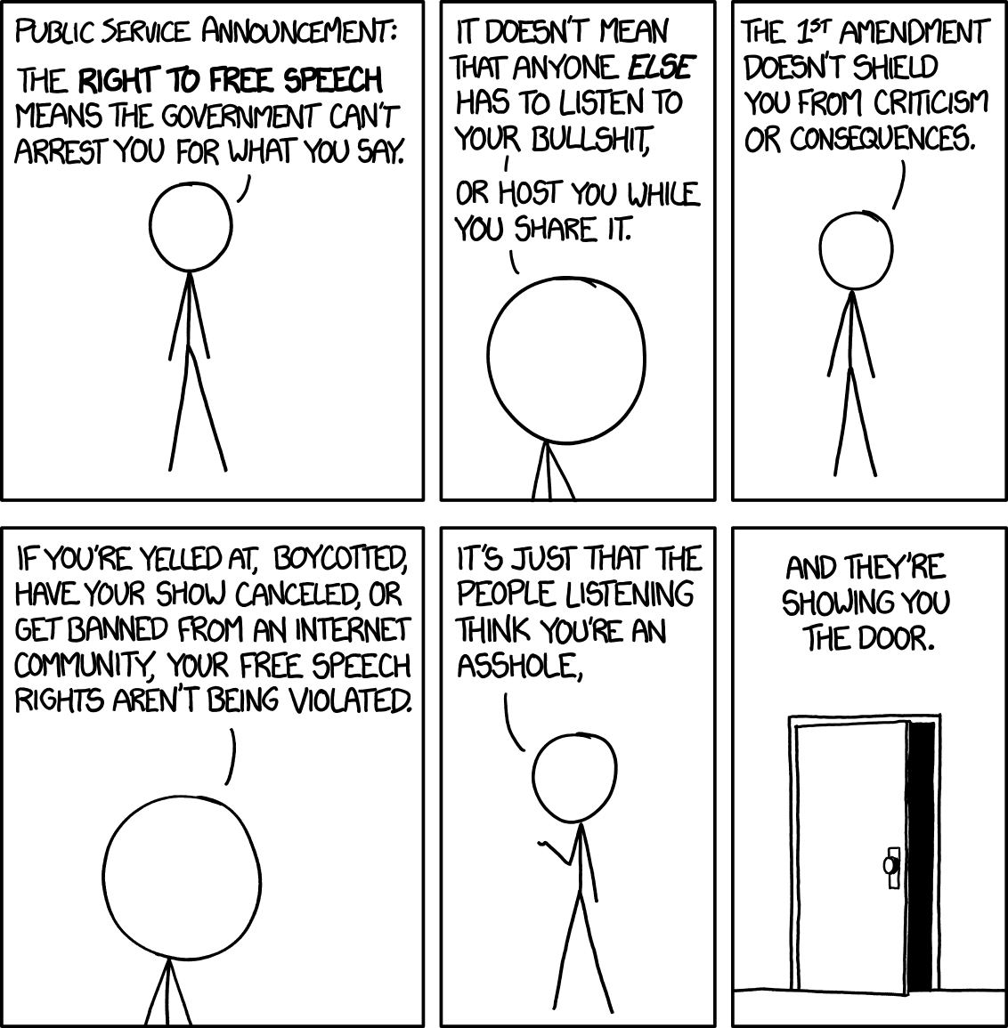 Free speech: https://xkcd.com/1357